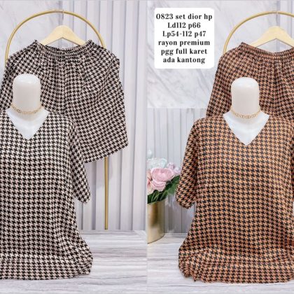 0823 Setelan Houndstooth Vneck