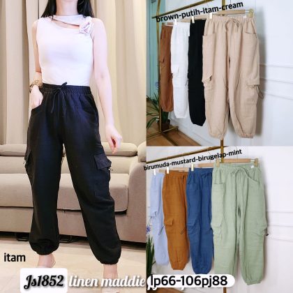1852 Celana Jogger bahan Linen Maddie