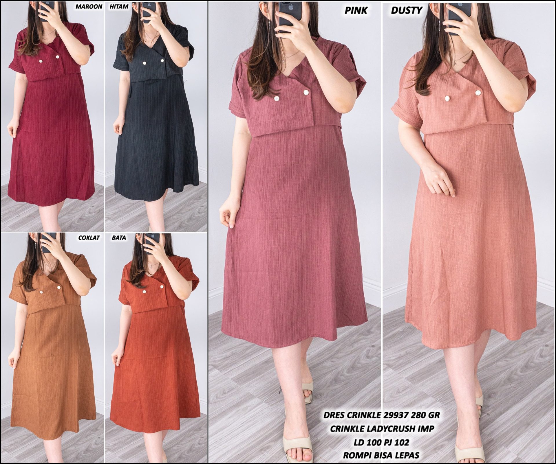29937 Setelan Dress + Rompi bahan Crinkle