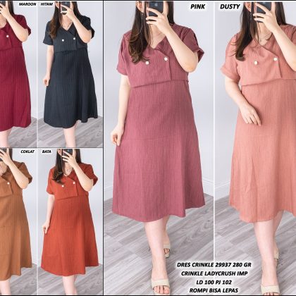 29937 Setelan Dress + Rompi bahan Crinkle